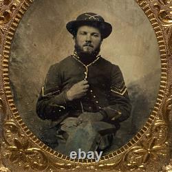 1/6 Plate Tintype Photo Civil War Uniform Union Soldier Full Union Case Painted
