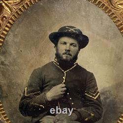 1/6 Plate Tintype Photo Civil War Uniform Union Soldier Full Union Case Painted