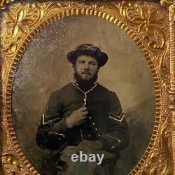 1/6 Plate Tintype Photo Civil War Uniform Union Soldier Full Union Case Painted