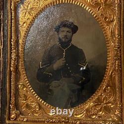 1/6 Plate Tintype Photo Civil War Uniform Union Soldier Full Union Case Painted