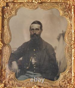 1/6 Plate Tintype Photo Civil War Uniform Union Soldier Seated with Full Beard