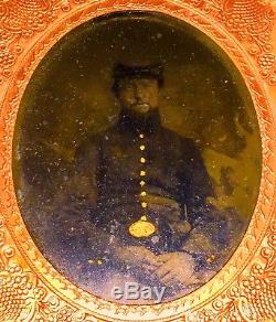 1/6 Plate Tintype Union Civil War Soldier In Glass, Matte & Frame