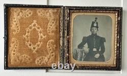 1/6 Tinted Ambrotype Soldier in Militia Uniform New York Photo BACON Civil War