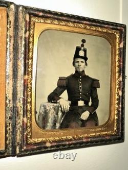 1/6 Tinted Ambrotype Soldier in Militia Uniform New York Photo BACON Civil War
