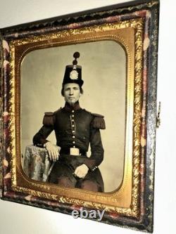 1/6 Tinted Ambrotype Soldier in Militia Uniform New York Photo BACON Civil War