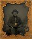 1/6 Tintype Civil War Cavalry Soldier Armed With Sword Antique Tin Photo Full Case