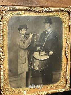 1/6 Tintype Photo CIVIL WAR MUSICIANS Drummer & Flute Player 1860s