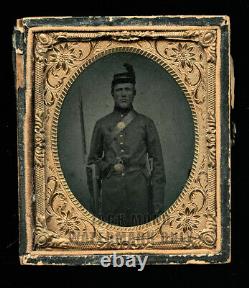 1/6 Tintype Photo Double Armed PENNSYLVANIA BUCKTAIL Civil War Soldier 1860s