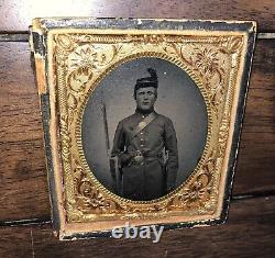 1/6 Tintype Photo Double Armed PENNSYLVANIA BUCKTAIL Civil War Soldier 1860s
