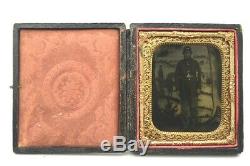 1/6th Plate Tintype Civil War Photograph Union Soldier Nice Painted Backdrop