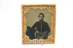 1/6th Tintype Photograph Union Cavalryman Armed with Spearpoint Knife Civil War