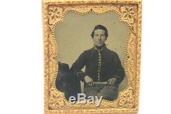 1/6th Tintype Photograph Union Cavalryman Armed with Spearpoint Knife Civil War