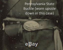 1/8 Civil War Tintype Armed Washington Grays Private Penn Buckle, US Flag