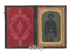 1/8 Plate Civil War Tintype Grinning Yankee Armed with Pistols Leather Case