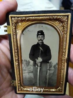 1/8 Plate Civil War Union Tintype Armed Cavalry Trooper