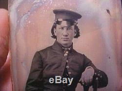 1/9 Plate Ambrotype Photograph Pre-Civil War Soldier withDRAGOON Hat REALLY CLEAR