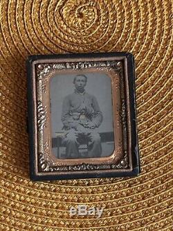 1/9th Plate Tintype of Civil War Soldier withSword And Colt Revolver