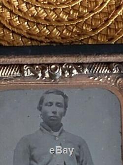 1/9th Plate Tintype of Civil War Soldier withSword And Colt Revolver