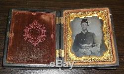 1/9th Plate Tintype of Civil War Union Soldier withPistol & Knife in belt