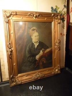 23x26 Antique Civil War Era Hand painted Watercolor Photograph in ORGN FRAME
