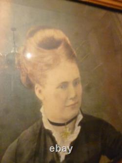 23x26 Antique Civil War Era Hand painted Watercolor Photograph in ORGN FRAME