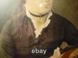 23x26 Antique Civil War Era Hand painted Watercolor Photograph in ORGN FRAME
