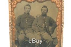 2 Antique Civil War Era Photos 1/6 Tintypes Solider Buddies Sit Together