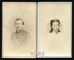 2 CDV Photos Civil War Soldier Tinted Sash & Wife by McClees Philadelphia 1860s