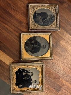 3 Photos UNION CIVIL WAR SOLDIER SAME MAN With Brother & UNIFORM Lot Pictures Rare