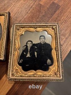 3 Photos UNION CIVIL WAR SOLDIER SAME MAN With Brother & UNIFORM Lot Pictures Rare