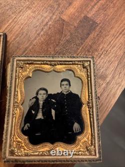 3 Photos UNION CIVIL WAR SOLDIER SAME MAN With Brother & UNIFORM Lot Pictures Rare