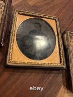 3 Photos UNION CIVIL WAR SOLDIER SAME MAN With Brother & UNIFORM Lot Pictures Rare
