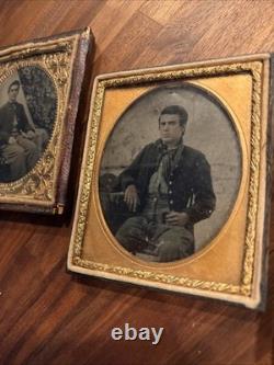 3 Photos UNION CIVIL WAR SOLDIER SAME MAN With Brother & UNIFORM Lot Pictures Rare
