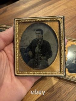 3 Photos UNION CIVIL WAR SOLDIER SAME MAN With Brother & UNIFORM Lot Pictures Rare