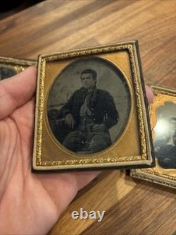 3 Photos UNION CIVIL WAR SOLDIER SAME MAN With Brother & UNIFORM Lot Pictures Rare