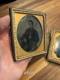 3 Photos UNION CIVIL WAR SOLDIER SAME MAN With Brother & UNIFORM Lot Pictures Rare