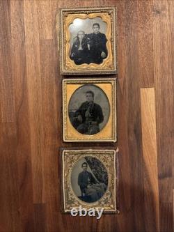 3 Photos UNION CIVIL WAR SOLDIER SAME MAN With Brother & UNIFORM Lot Pictures Rare
