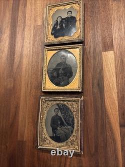 3 Photos UNION CIVIL WAR SOLDIER SAME MAN With Brother & UNIFORM Lot Pictures Rare