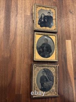 3 Photos UNION CIVIL WAR SOLDIER SAME MAN With Brother & UNIFORM Lot Pictures Rare
