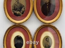 4 Vintage Tintype Soldier Military Family Pics Mat/Glass/Frame Case's 1855-1875
