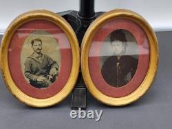4 Vintage Tintype Soldier Military Family Pics Mat/Glass/Frame Case's 1855-1875