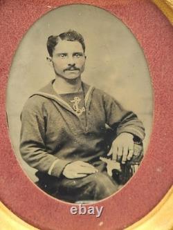 4 Vintage Tintype Soldier Military Family Pics Mat/Glass/Frame Case's 1855-1875