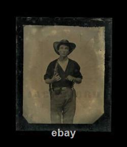 4x Armed Civil War Soldier Swinging Knife! 1/6 Tintype Photo 1860s
