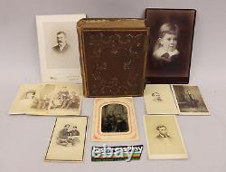 56 Antique 1800s Civil War Era Photos CDV Tin Cabinet Abe Lincoln+ Leather Album
