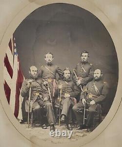 5 Civil War Union Officers Soldiers Photo Swords Hand Tinted Original 8 x 10