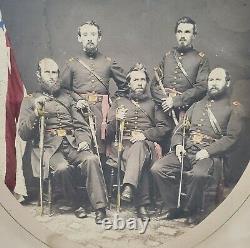 5 Civil War Union Officers Soldiers Photo Swords Hand Tinted Original 8 x 10
