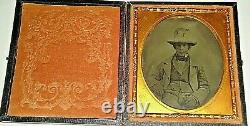 6th P. Rare Ambrotype Photo Civil War Era Southern Man Wearing Flour for Cash Hat