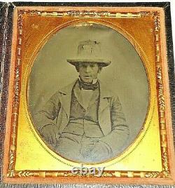 6th P. Rare Ambrotype Photo Civil War Era Southern Man Wearing Flour for Cash Hat