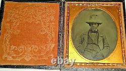 6th P. Rare Ambrotype Photo Civil War Era Southern Man Wearing Flour for Cash Hat