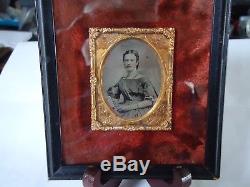 9th. P. Rare Civil War Era Woman in Patriotic Frame 4/12X 5Velvet wall Frame